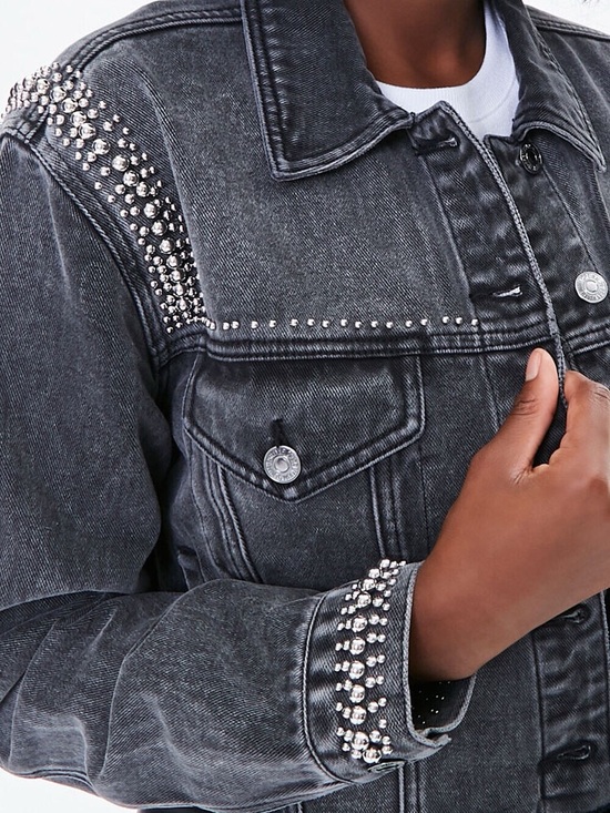 Forever 21 Jackets & Blazers - FOREVER 21 Black Washed Denim Jacket with Silver Studs